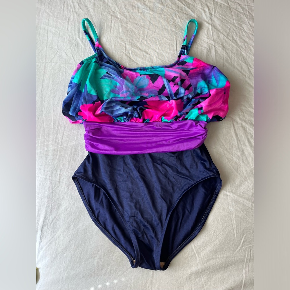 VTG Pacific Connections Woman’s L blue 80s 90s purple Swimsuit